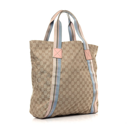 Gucci GG Monogram Medium Web Handle Vertical Tote Pink Blue 3 of 15
