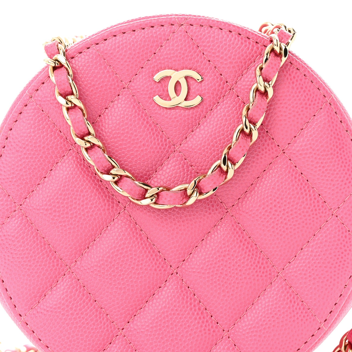 Caviar Quilted Round Clutch With Chain Pink