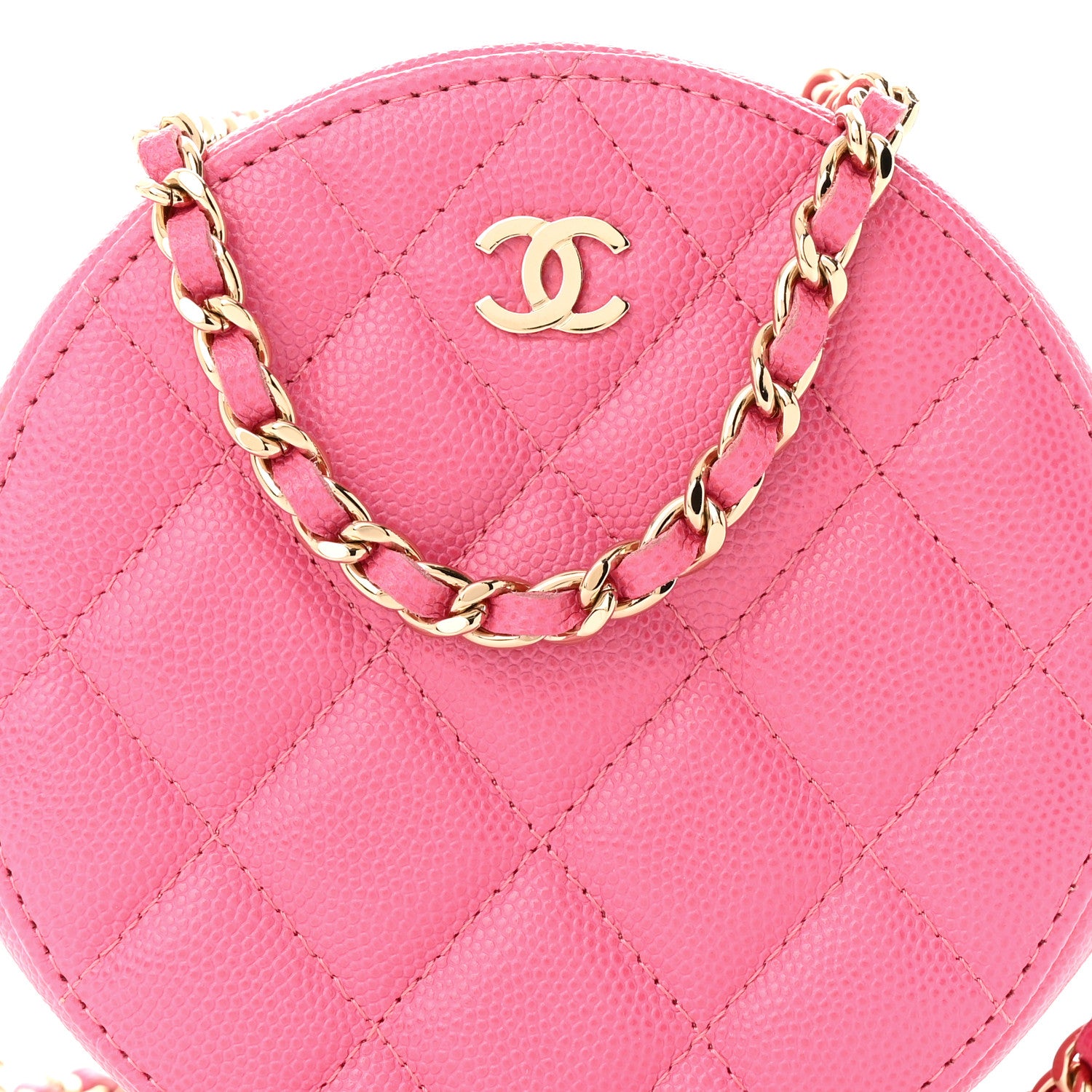 Chanel Caviar Quilted Round Clutch With Chain Pink 8 of 10