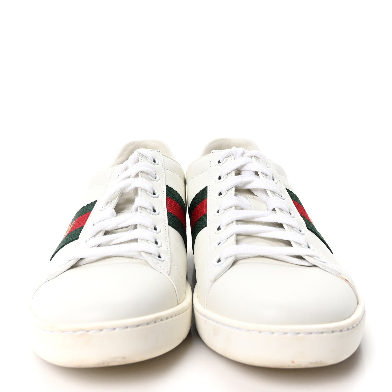 Gucci Calfskin Ayers Bee Embroidered Womens Ace Sneakers 37.5 White Green 3 of 10
