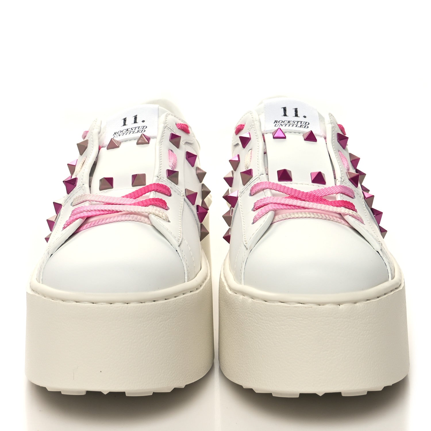 Valentino Garavani Calfskin Rockstud Untitled 57mm Platform Sneakers 38.5 White Pink PP 2 of 8