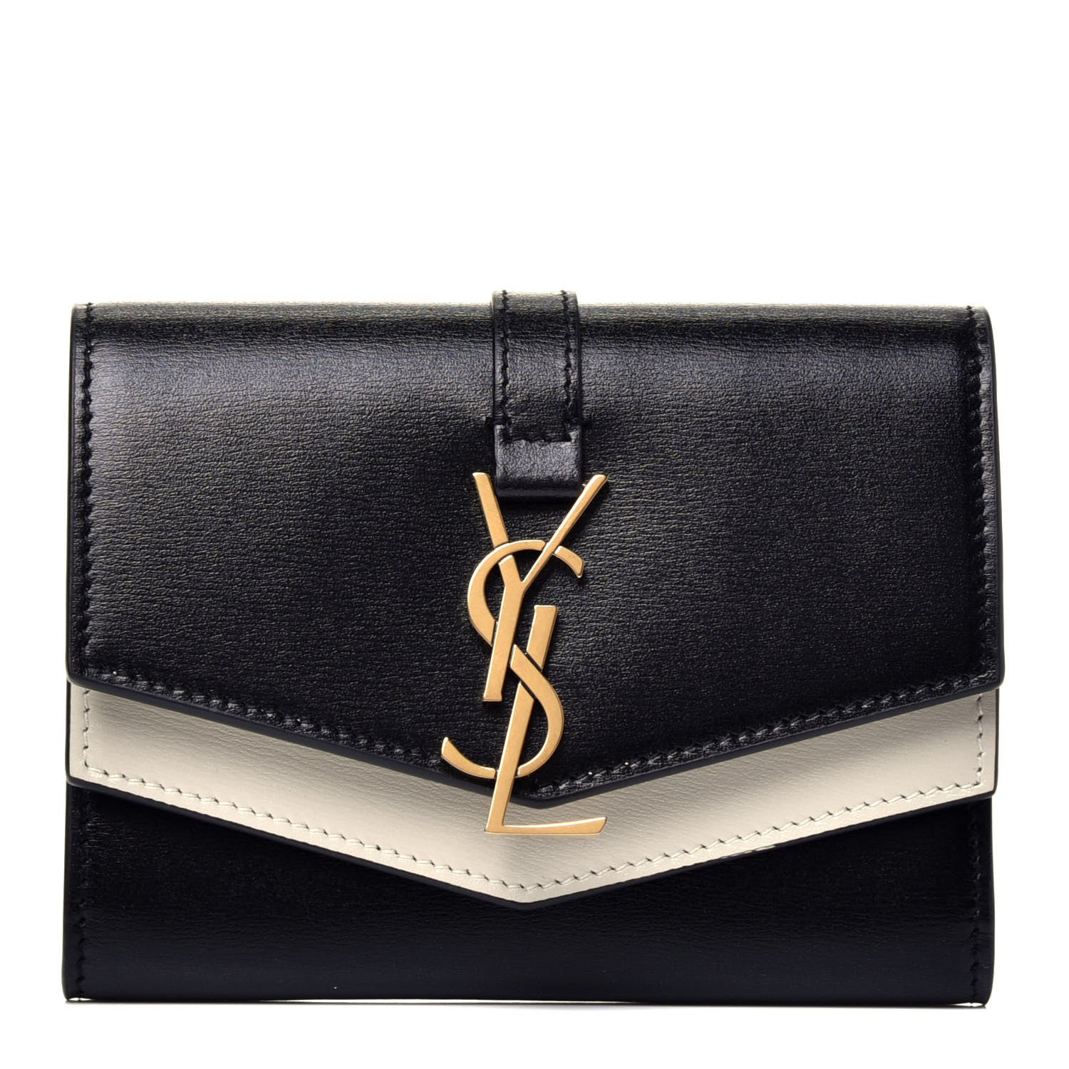 Saint Laurent Smooth Calfskin Monogram Small Sulpice Wallet Black White 1 of 7