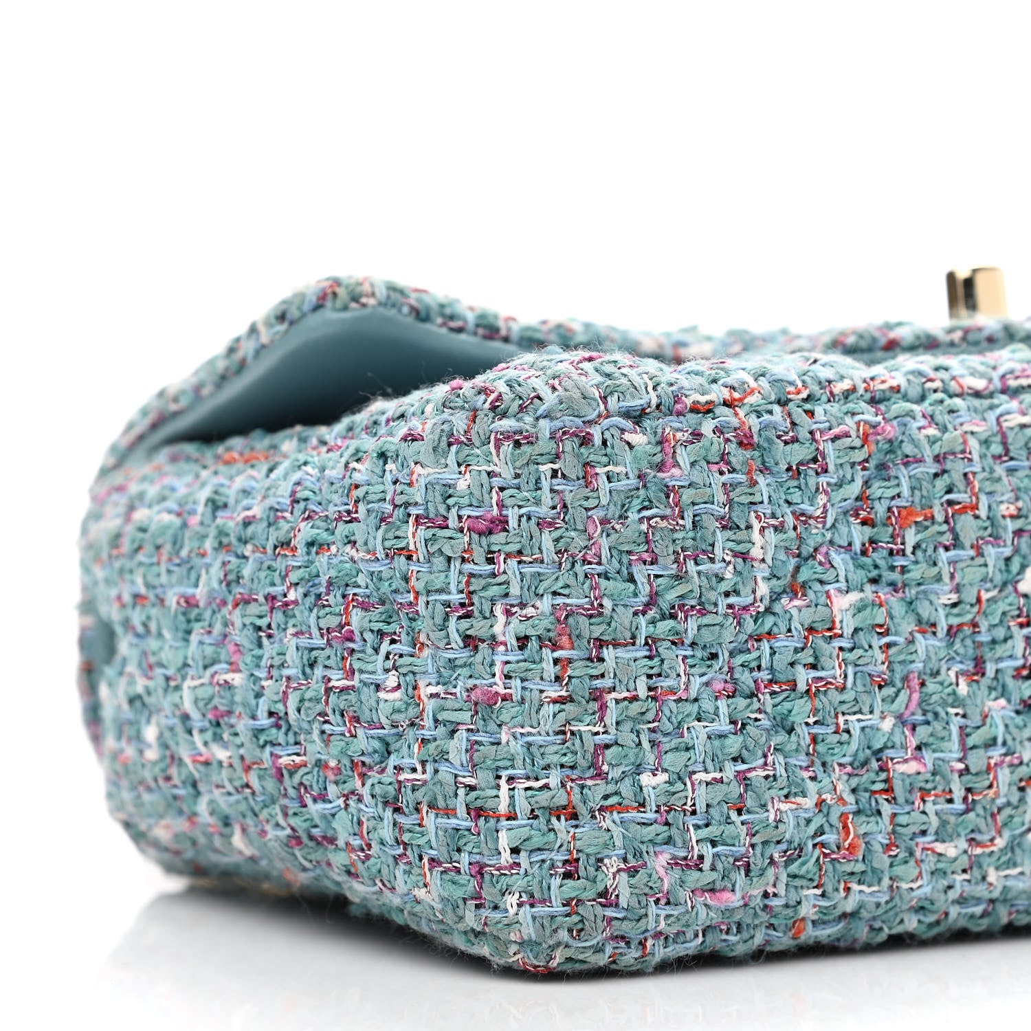 Chanel Tweed Quilted Mini Rectangular Flap Turquoise Purple White Red 9 of 10