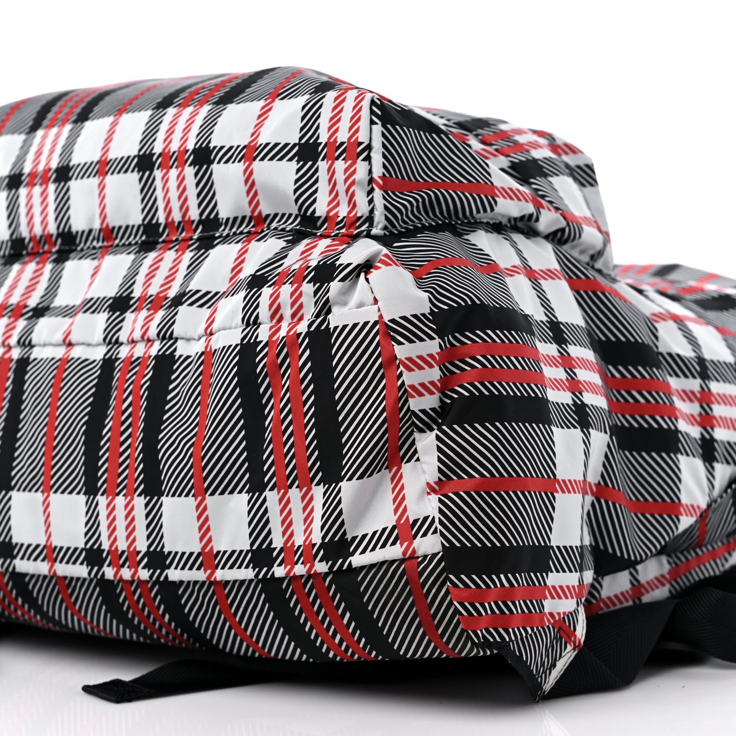 Nylon Plaid Print Expandable Backpack Black Red