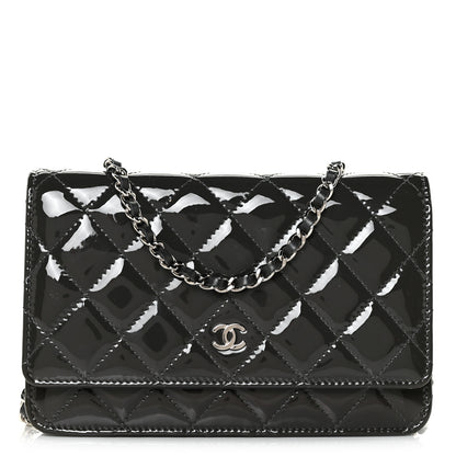 Chanel Patent Quilted Wallet On Chain WOC Dark Grey 1 of 13