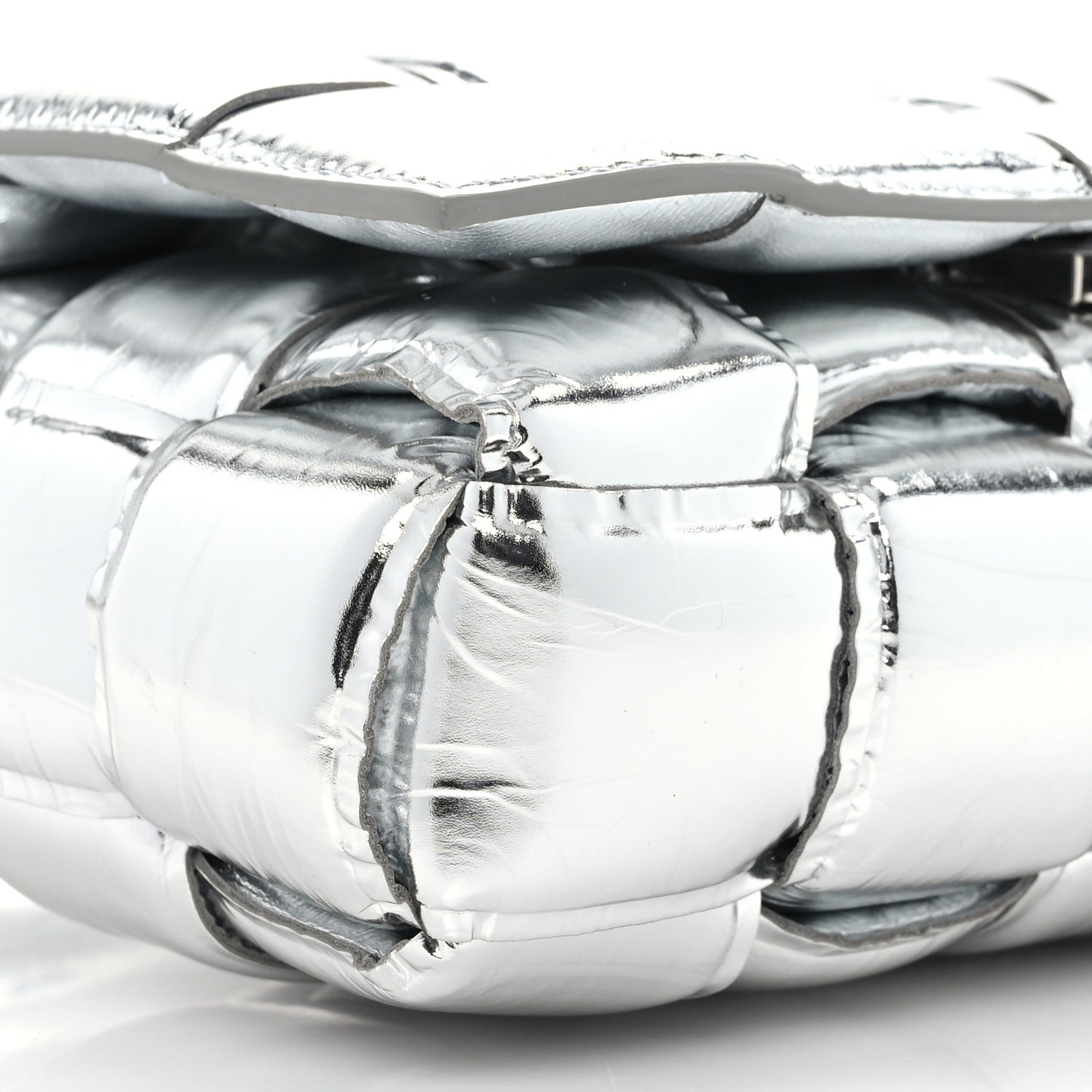 Metallic Lambskin Padded Cassette Crossbody Bag Silver