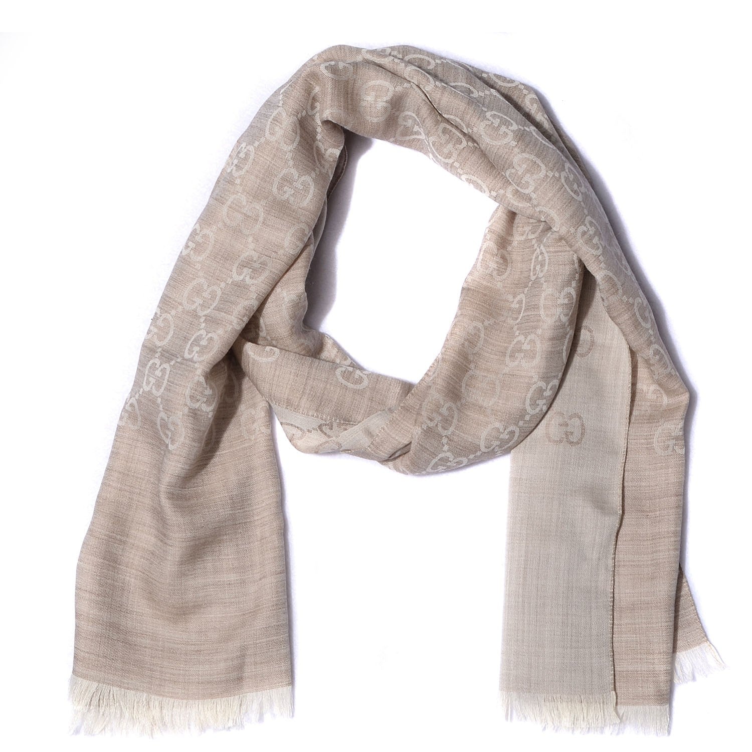 Gucci Wool Silk GG Monogram GGNat Scarf Sand 1 of 5