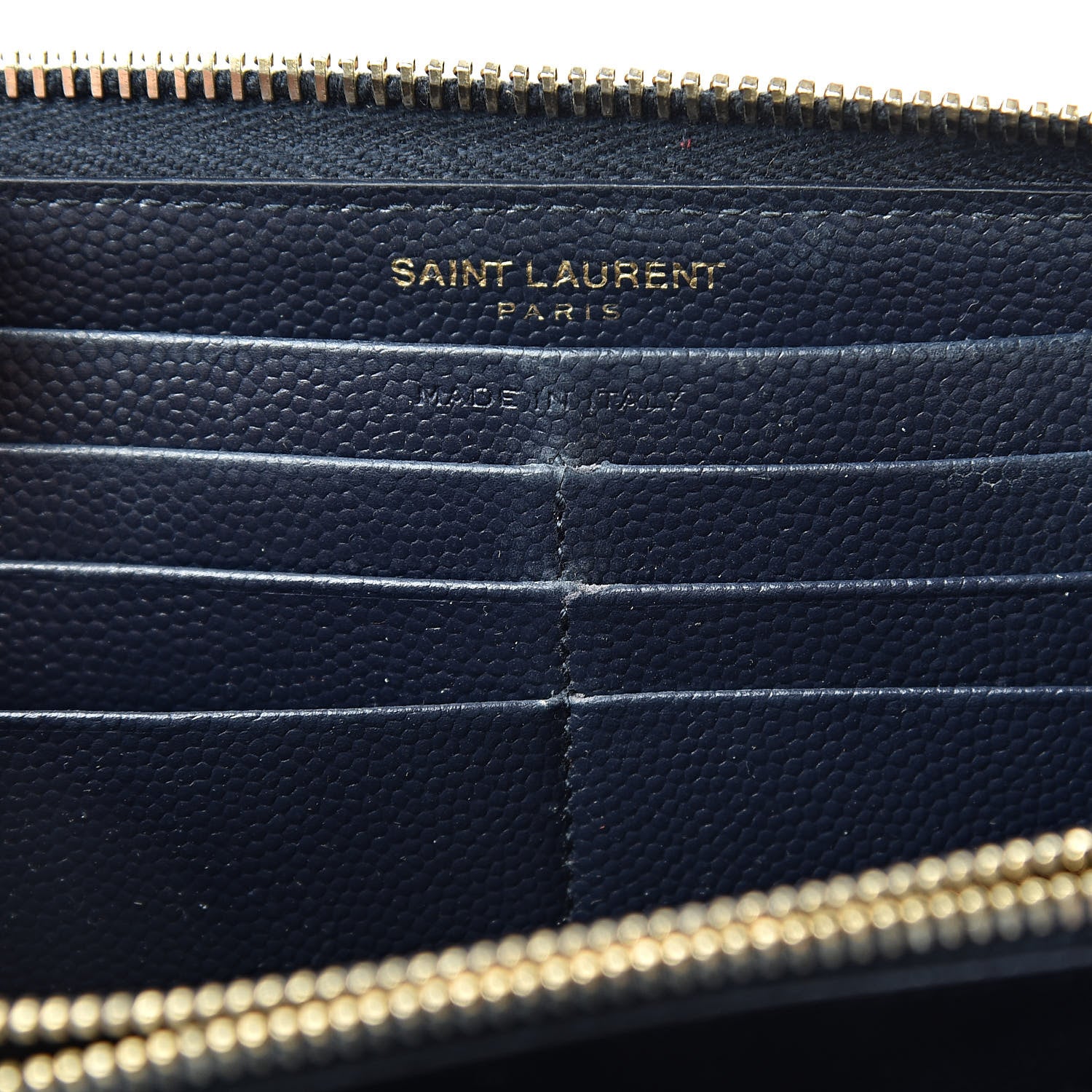 Saint Laurent Grain De Poudre Matelasse Chevron Monogram Zip Around Wallet Navy 9 of 16