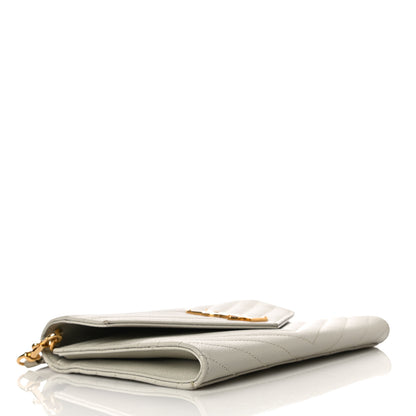 Saint Laurent Grain De Poudre Matelasse Chevron Monogram Envelope Clutch Blanc Vintage 4 of 12