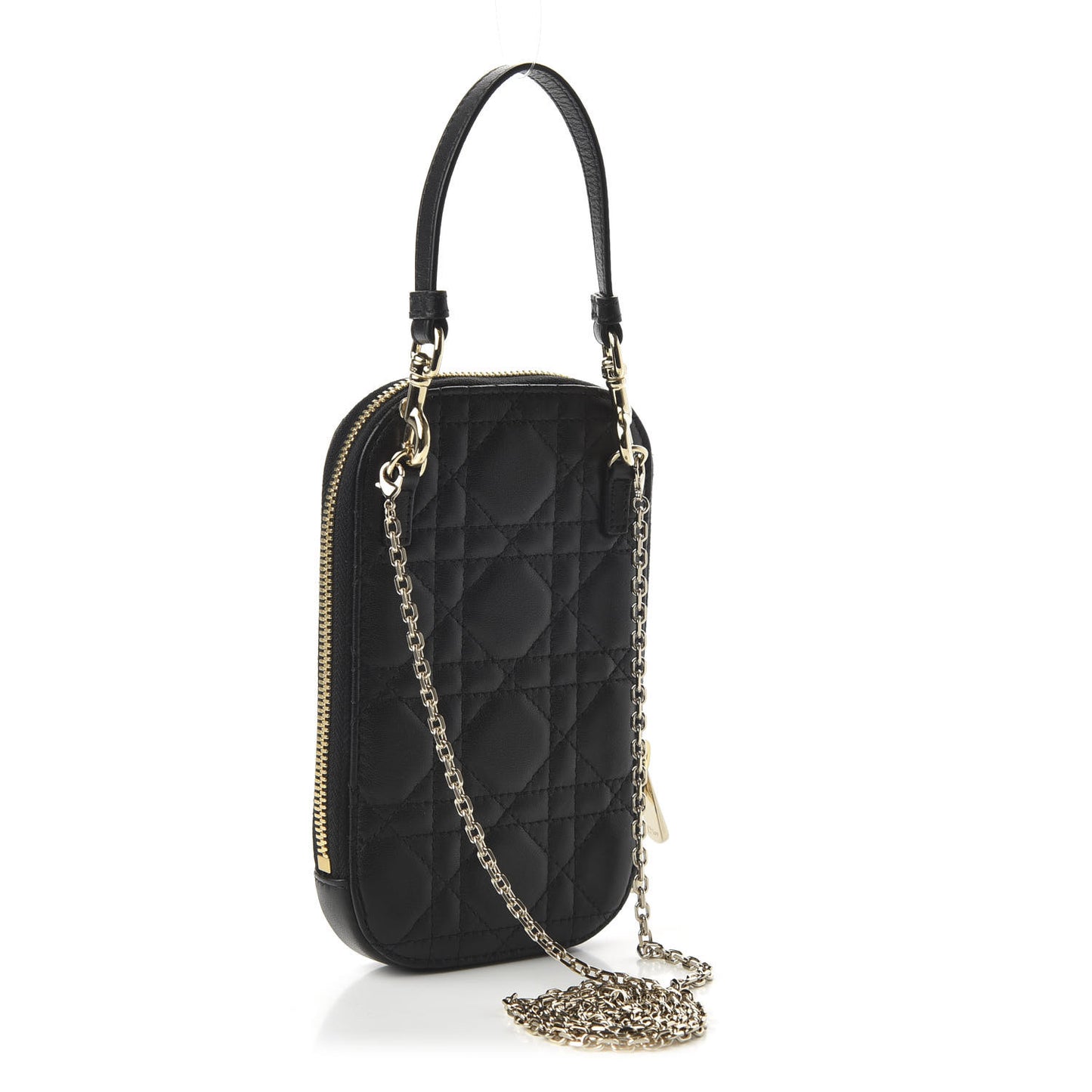 Lambskin Cannage Lady Dior Phone Holder Black