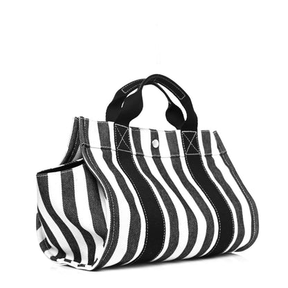 Hermes Canvas Striped Cannes Black White 2 of 8