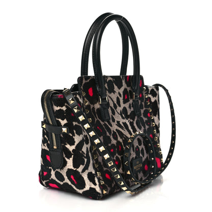 Valentino Garavani Calf Hair Leopard Print Small Rockstud Double Handle Tote Grey Pink 3 of 9