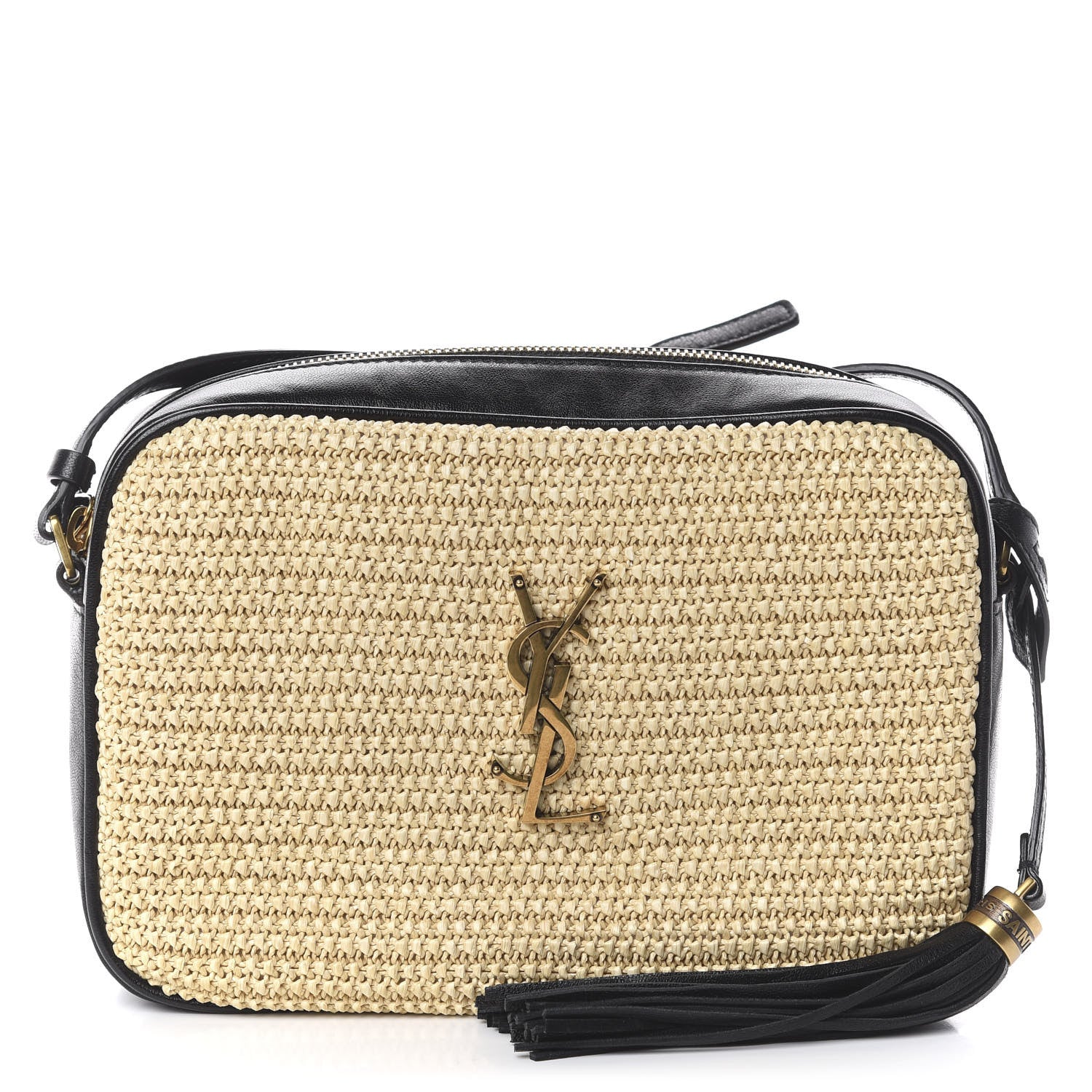 Saint Laurent Raffia Canvas Monogram Lou Camera Bag Beige Black 1 of 8