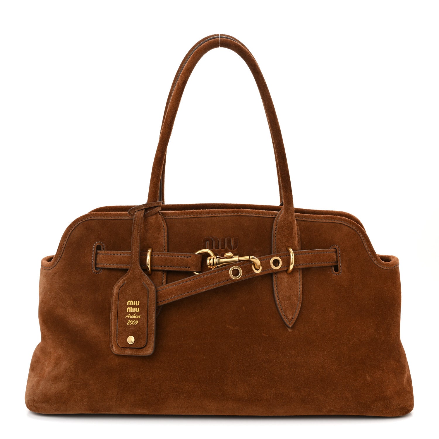 Miu Miu Camoscio Large Aventure Bag Oak 1 of 12