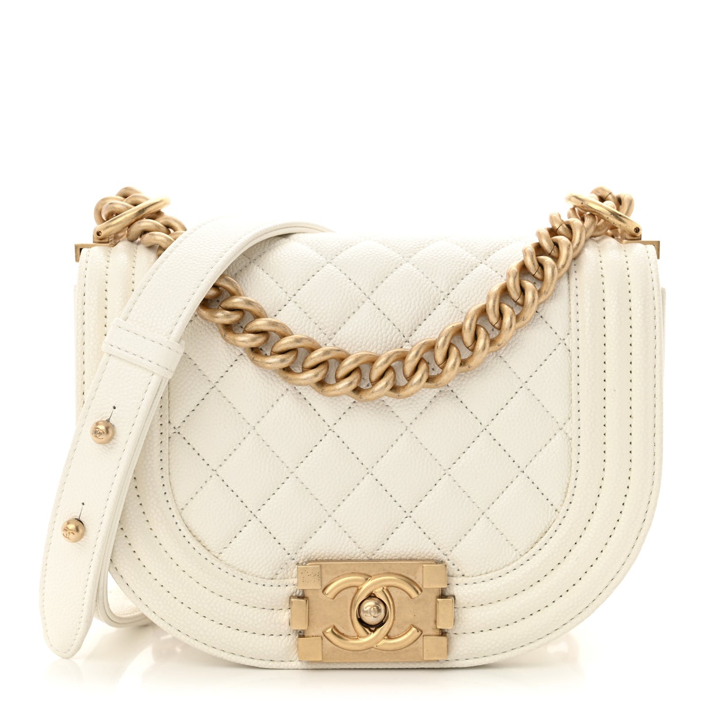 Caviar Quilted Small Boy Messenger Bag White