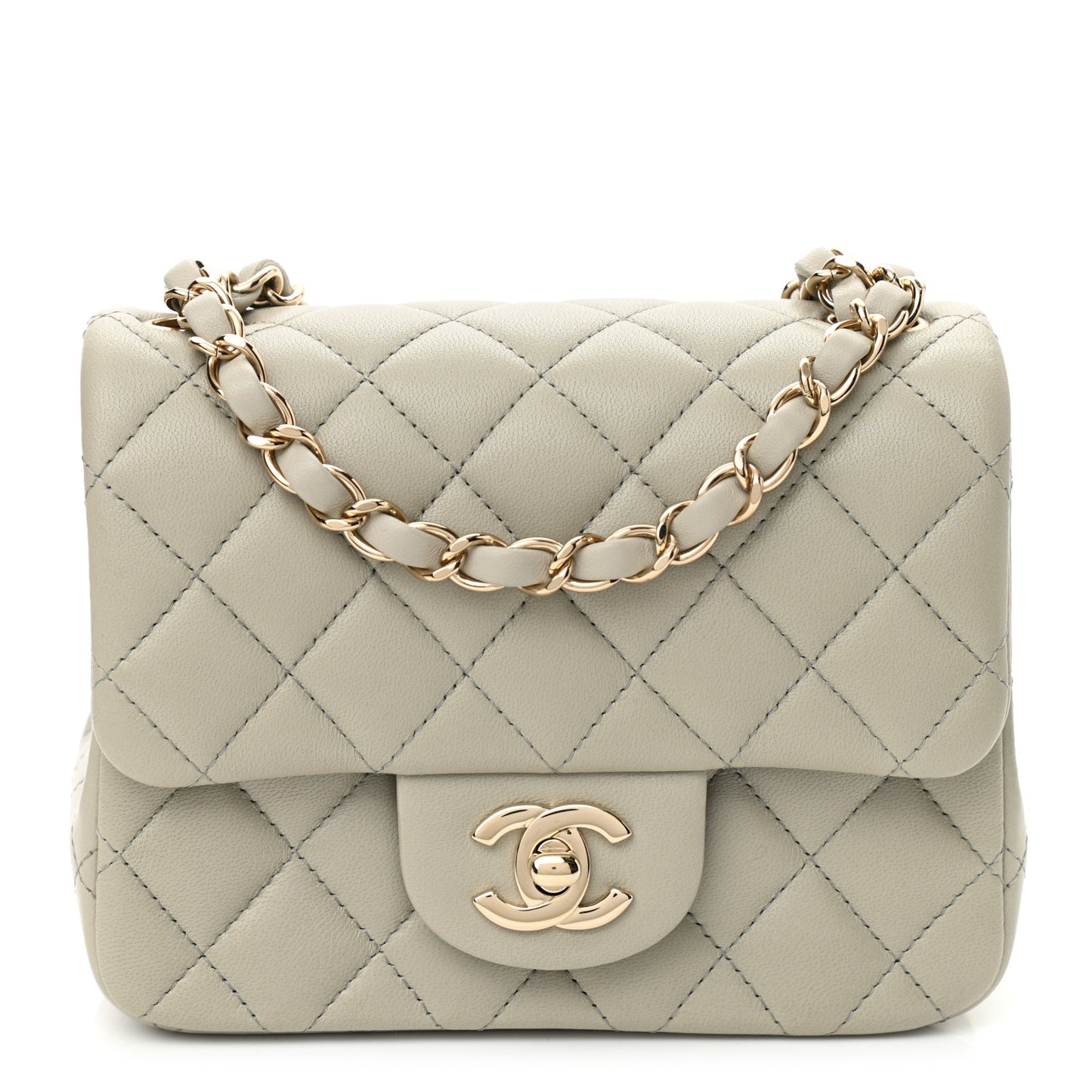 Lambskin Quilted Mini Square Flap Grey