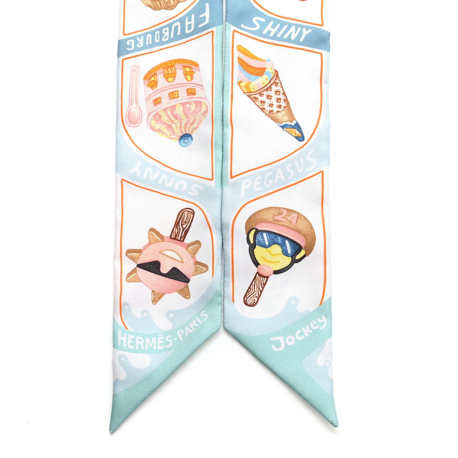 Hermes Silk Funny Ice Cream Twilly Aqua Orange Jaune Aqua Orange Jaune 2 of 5