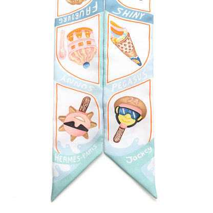 Hermes Silk Funny Ice Cream Twilly Aqua Orange Jaune Aqua Orange Jaune 2 of 5