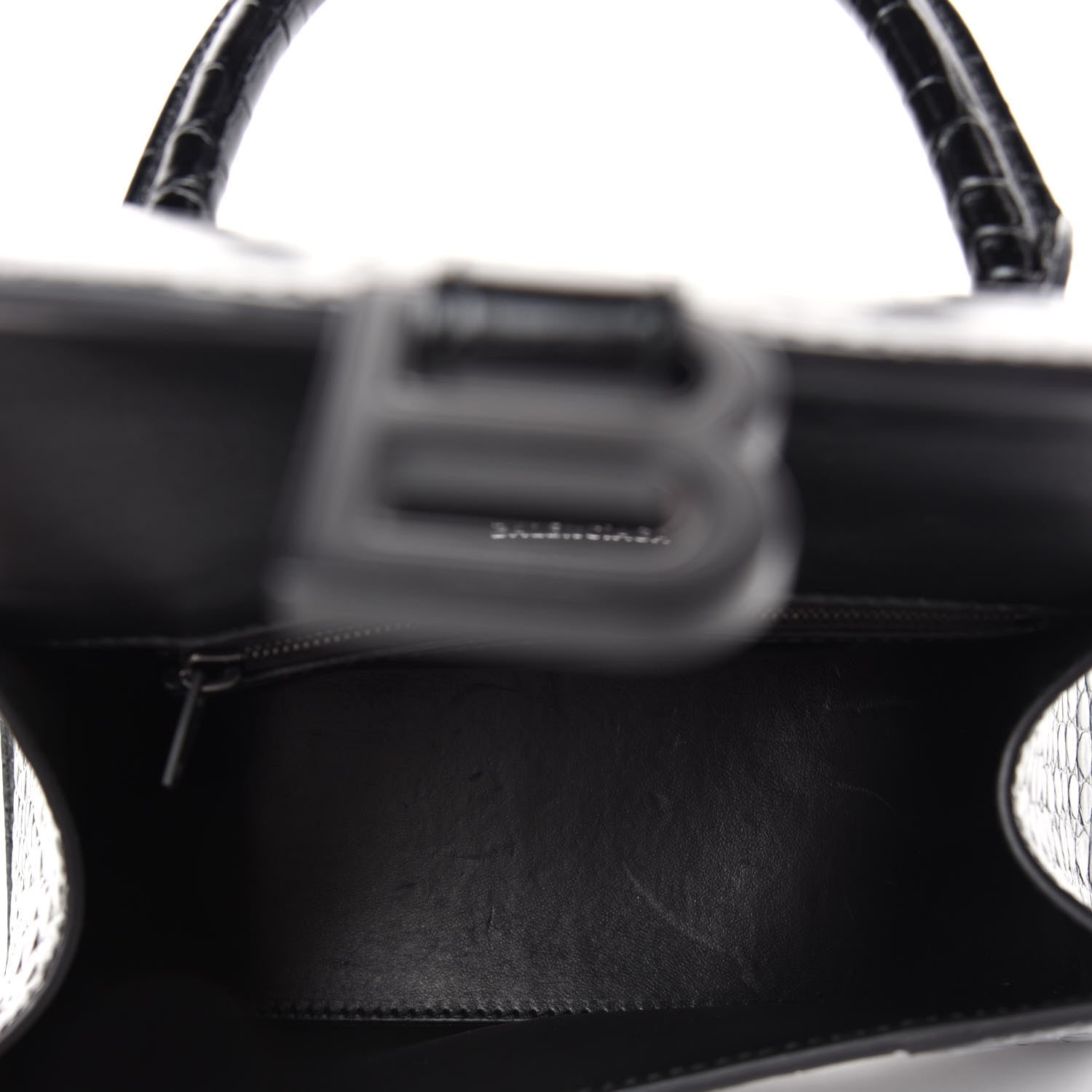 Balenciaga Shiny Calfskin Monochrome Crocodile Embossed Small Hourglass Top Handle Bag Black 5 of 9