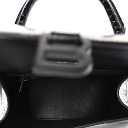 Balenciaga Shiny Calfskin Monochrome Crocodile Embossed Small Hourglass Top Handle Bag Black 5 of 9