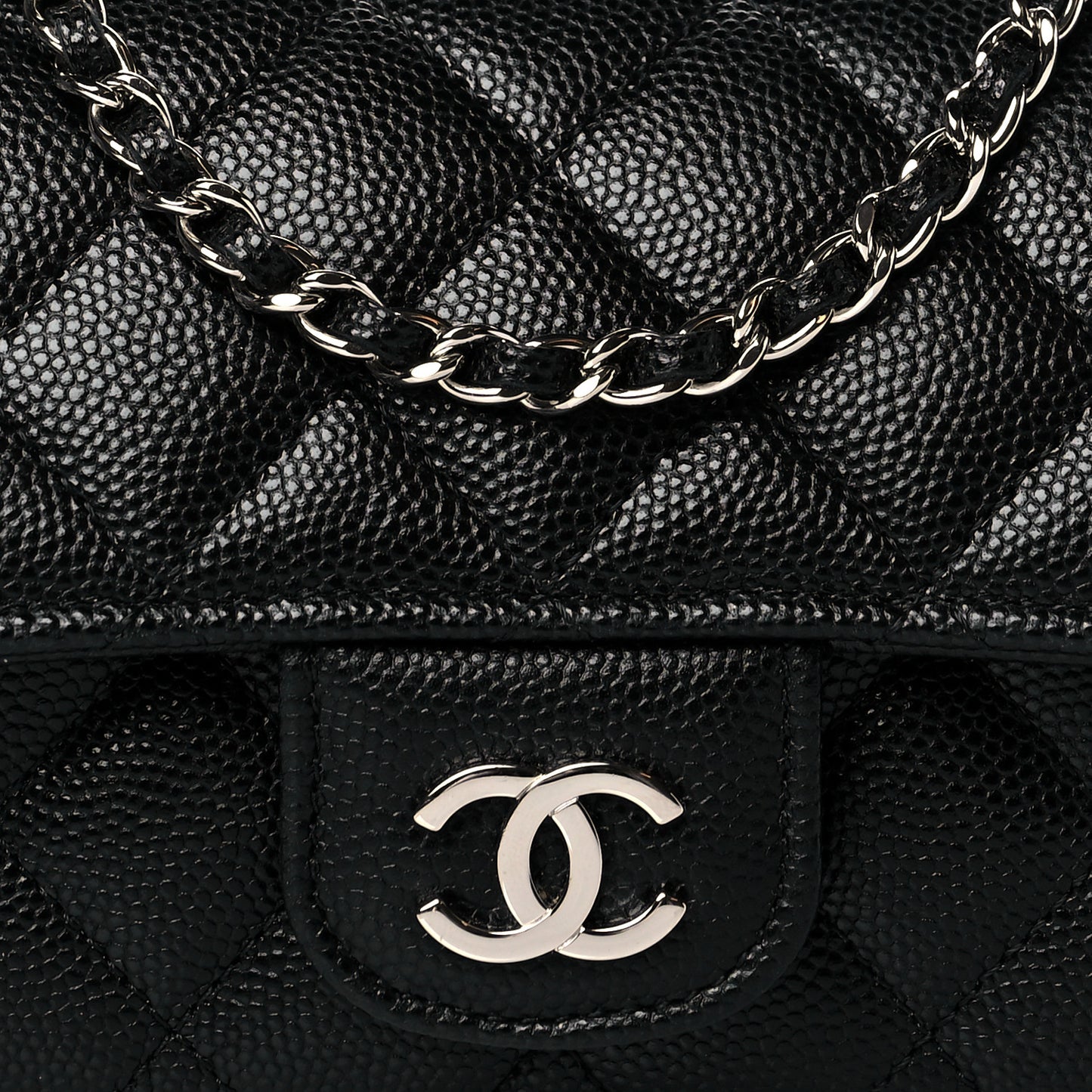 Caviar Quilted Glasses Case With Chain Black