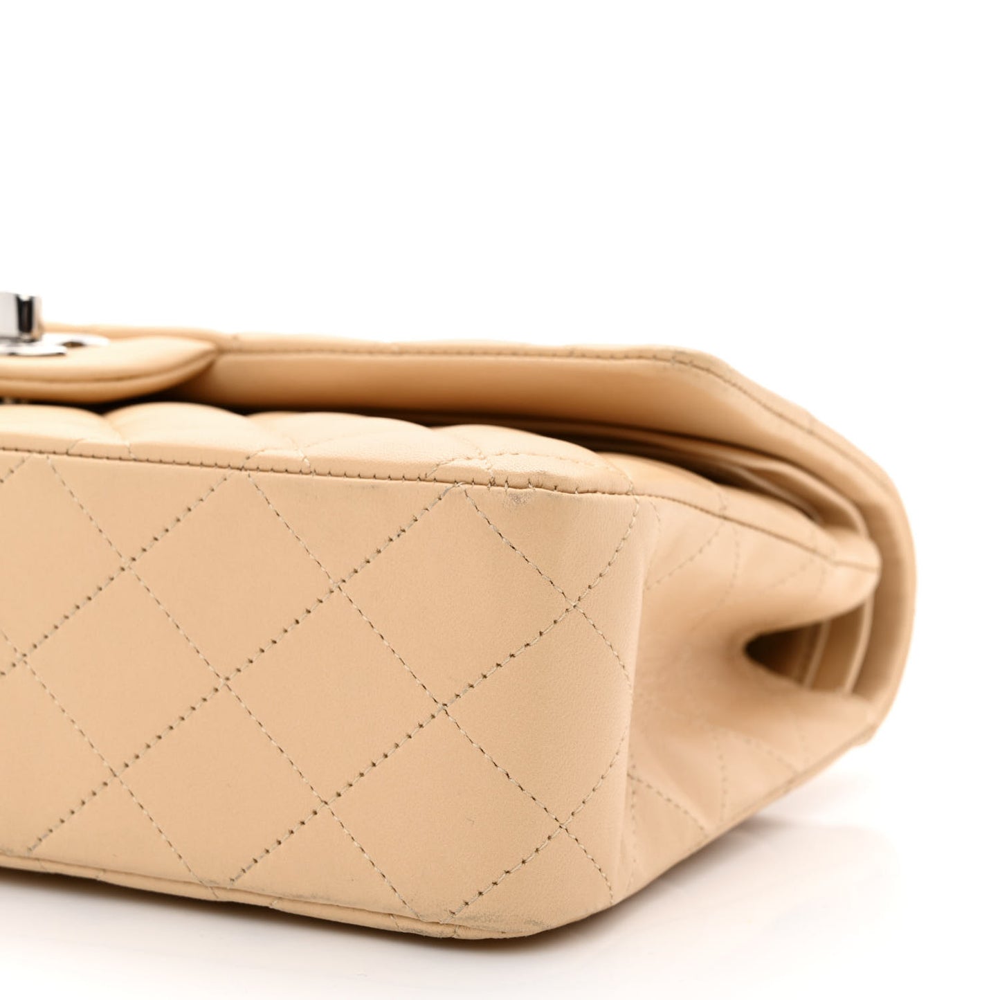 Lambskin Quilted Medium Double Flap Beige