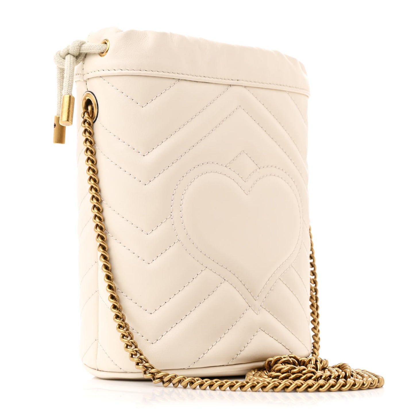Calfskin Matelasse Mini GG Marmont 2.0 Bucket Bag White