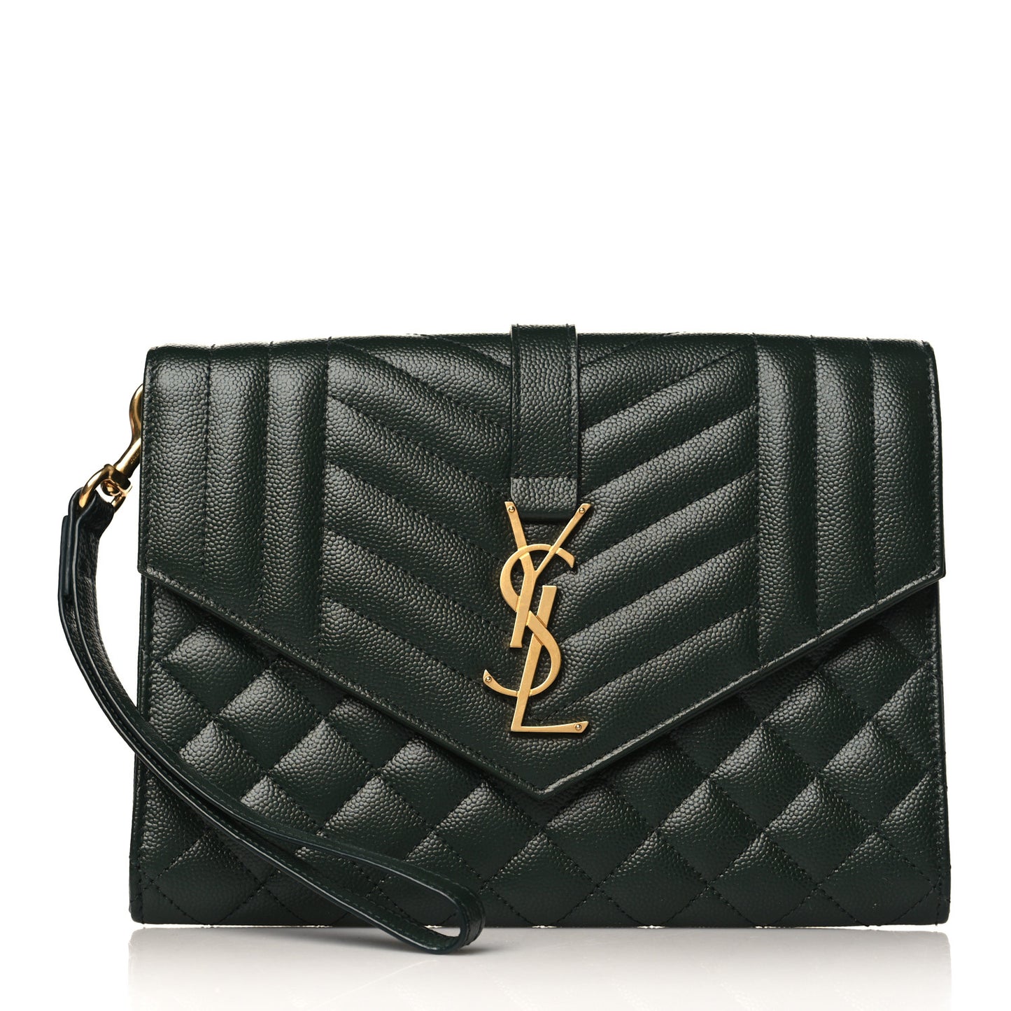 Grain De Poudre Textured Mixed Matelasse Triquilt Monogram Clutch Vert Fonce