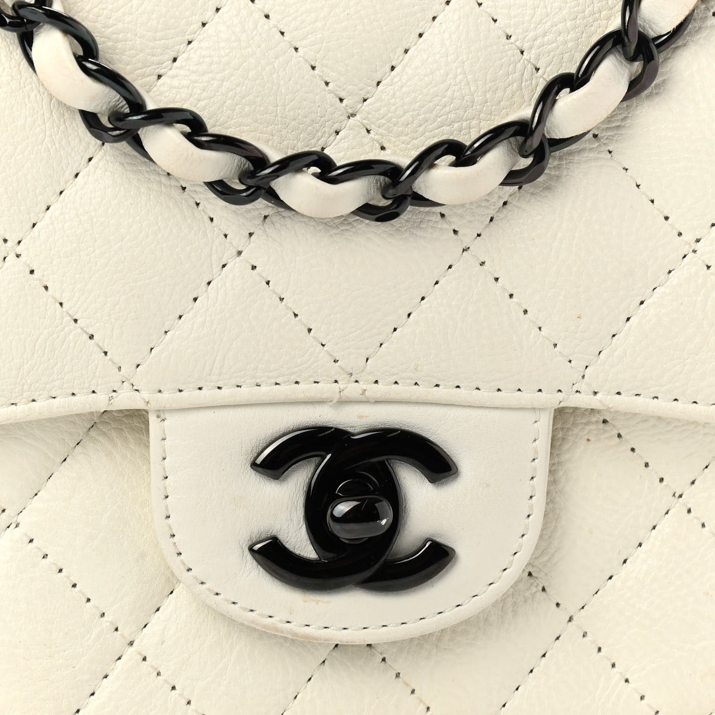 Crumpled Calfskin Quilted Mini Square Flap White