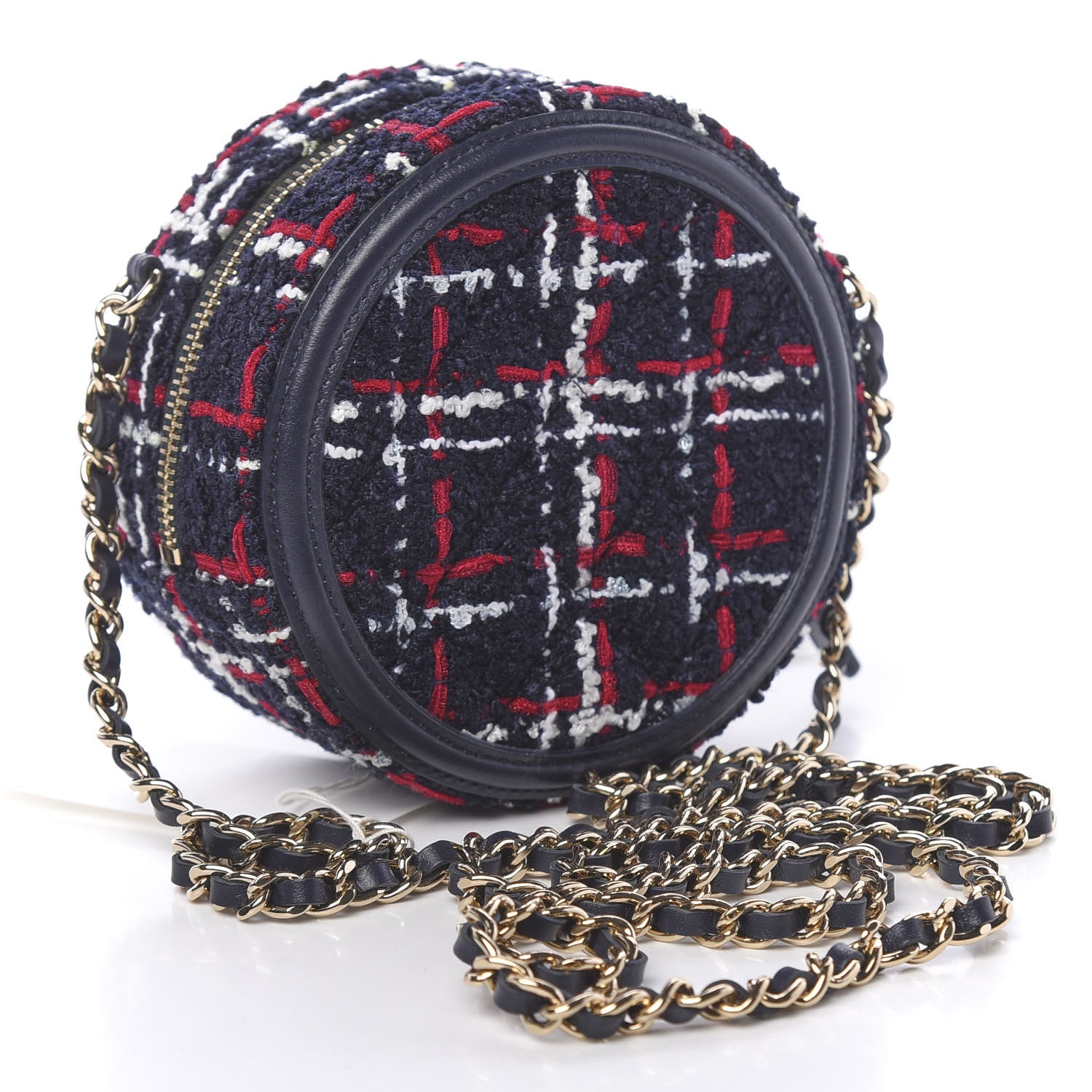 Chanel Tweed Quilted Round Filigree Clutch With Chain Navy Blue 3 of 10