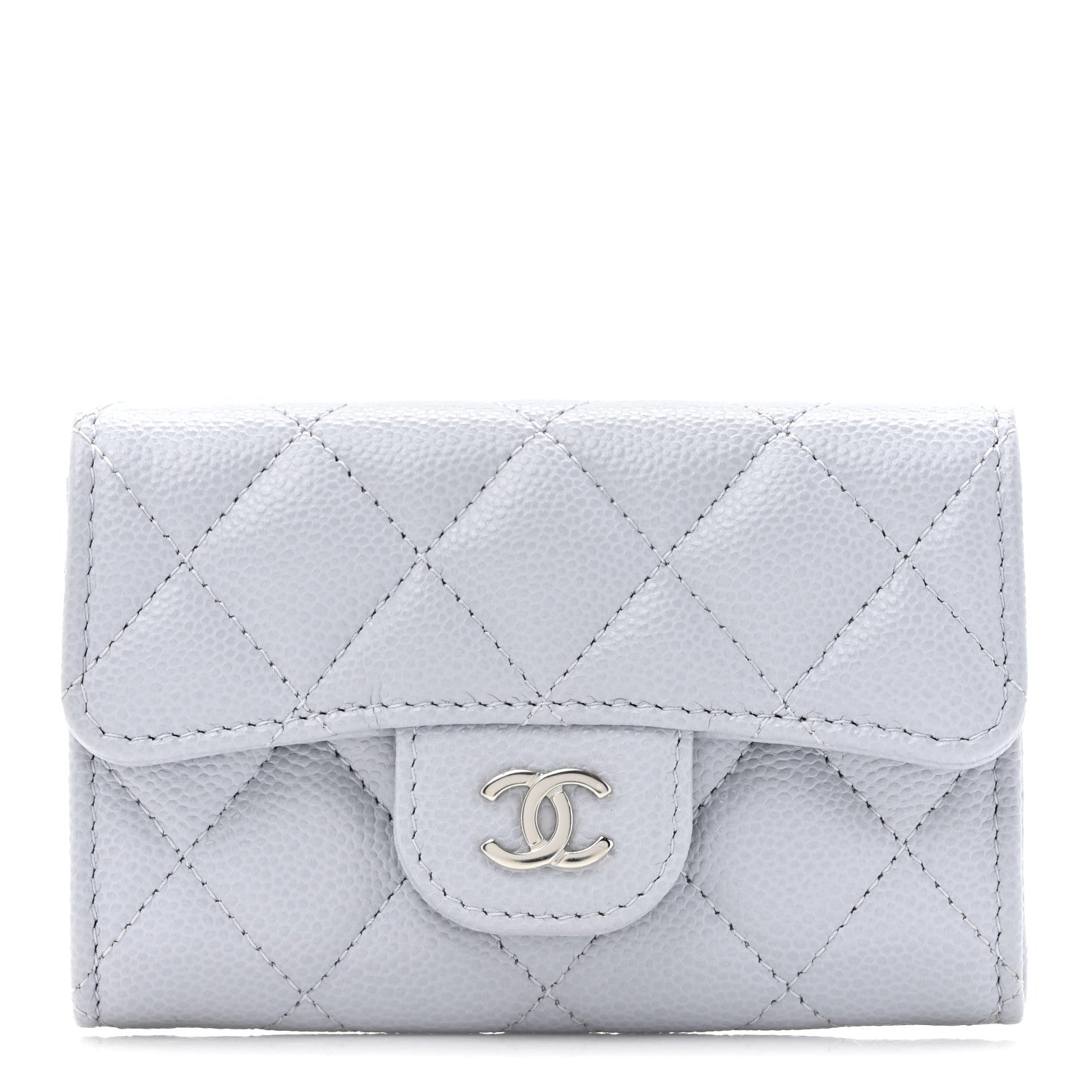 Chanel Caviar Quilted Flap Card Holder Wallet Light Grey 1 of 9