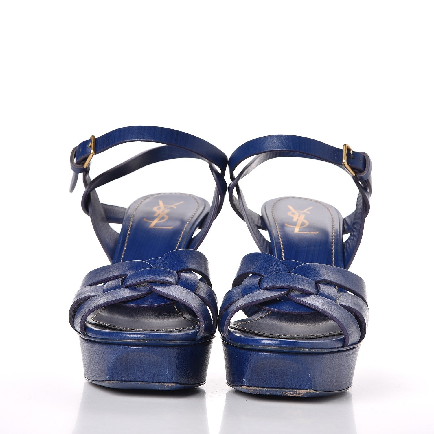 Saint Laurent Calfskin Tribute 75 Platform Sandals 36.5 Royal Blue 2 of 13