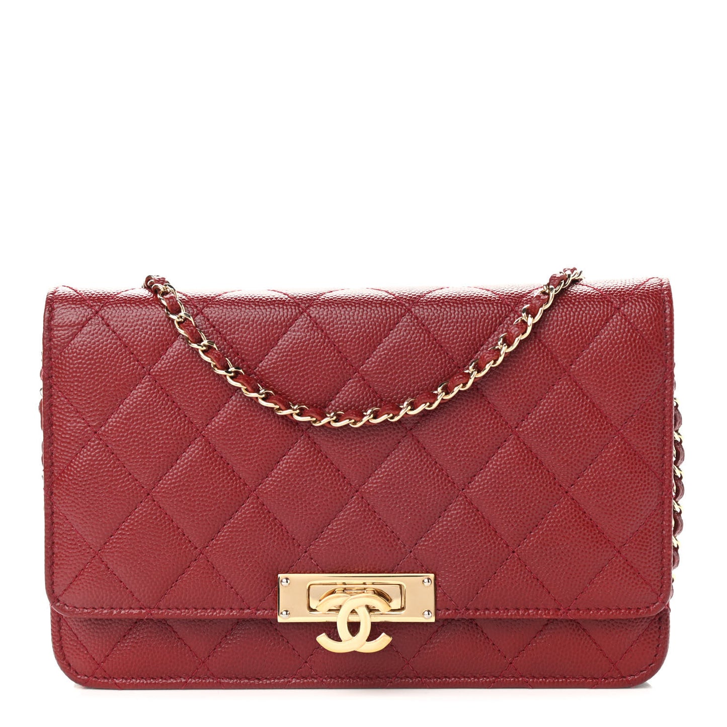 Caviar Quilted Golden Class Wallet On Chain WOC Red