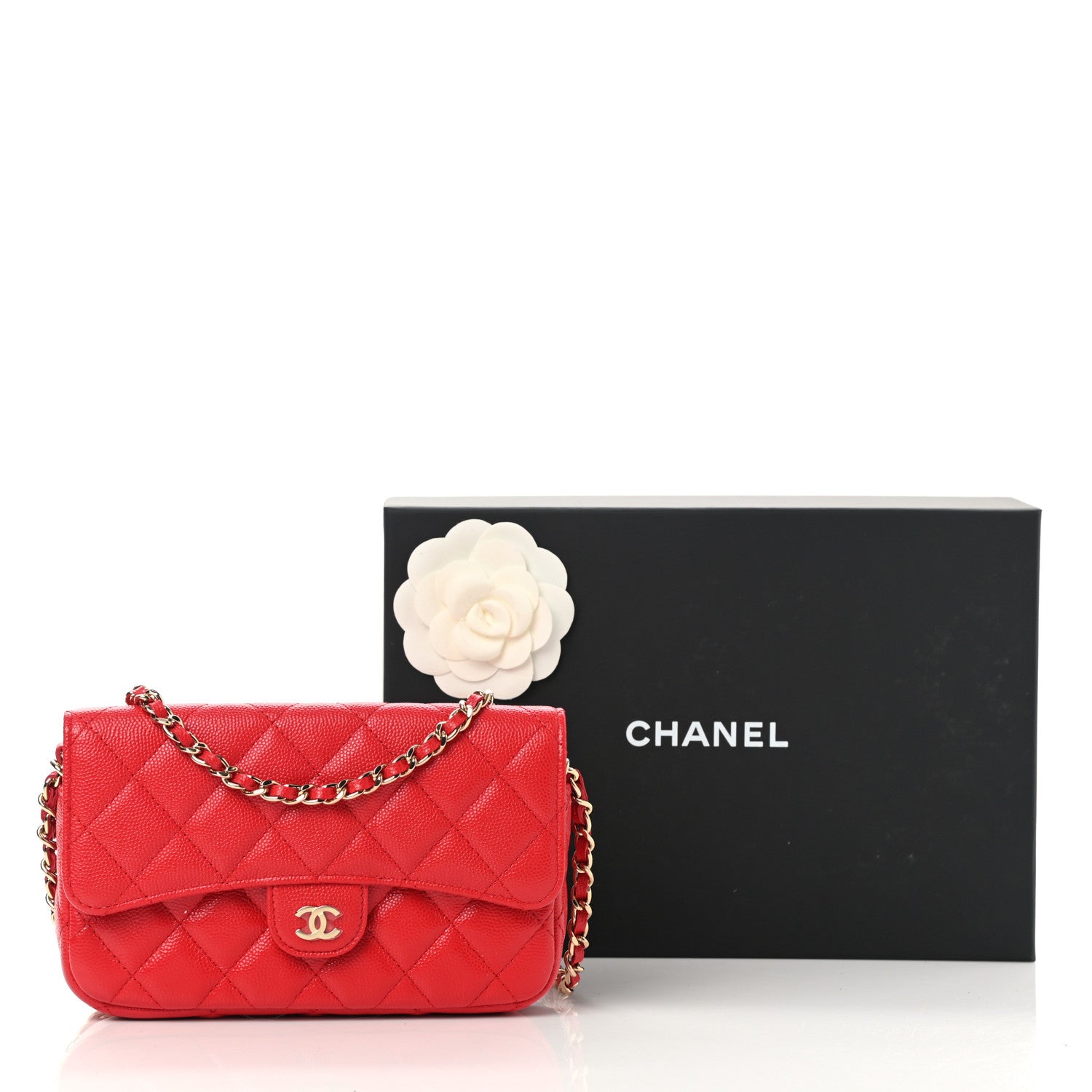 Chanel Caviar Quilted Flap Phone Holder With Chain Red 11 of 11
