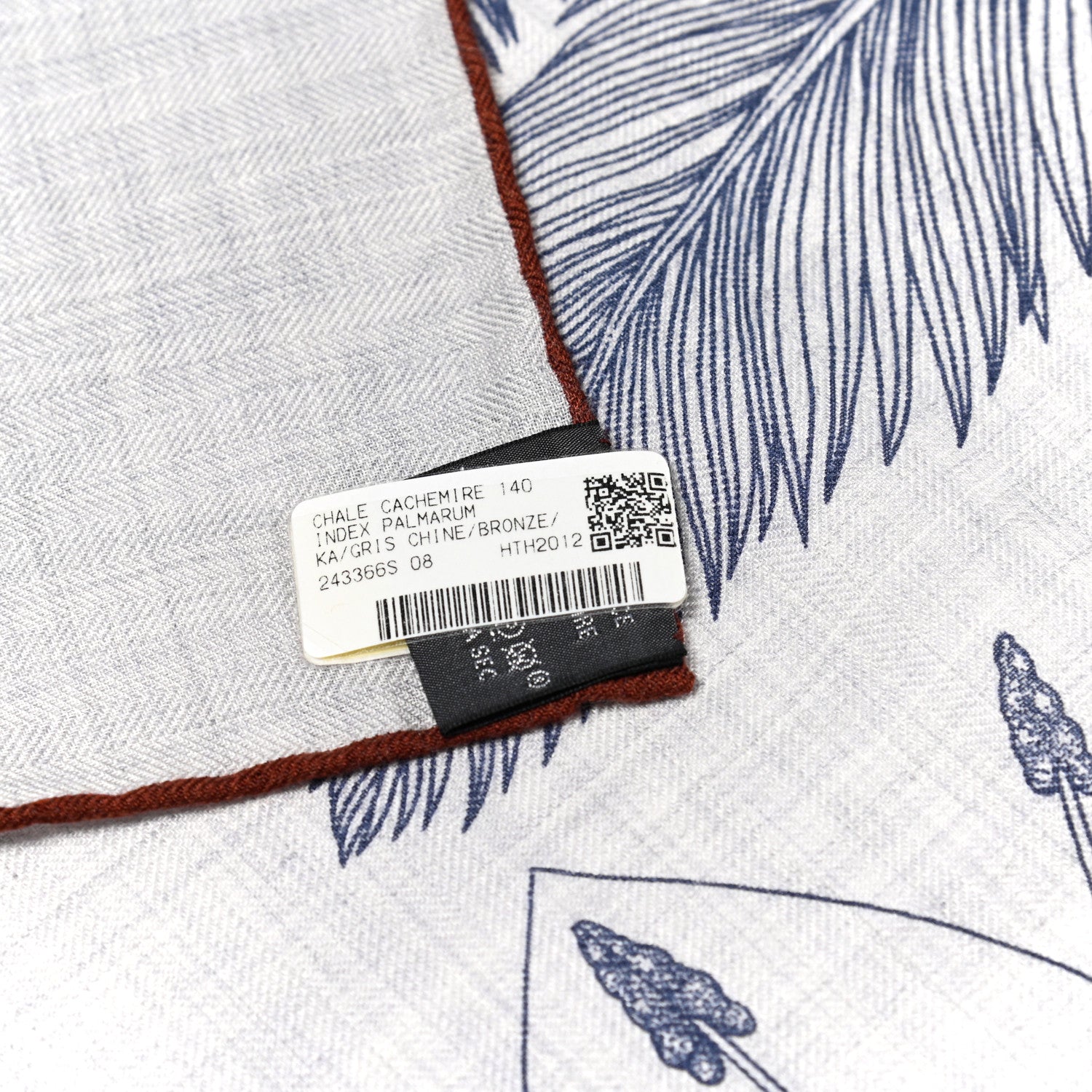 Hermes Cashmere Silk Index Palmarum Finesse Shawl 140 Gris Chine Bronze 2 of 7