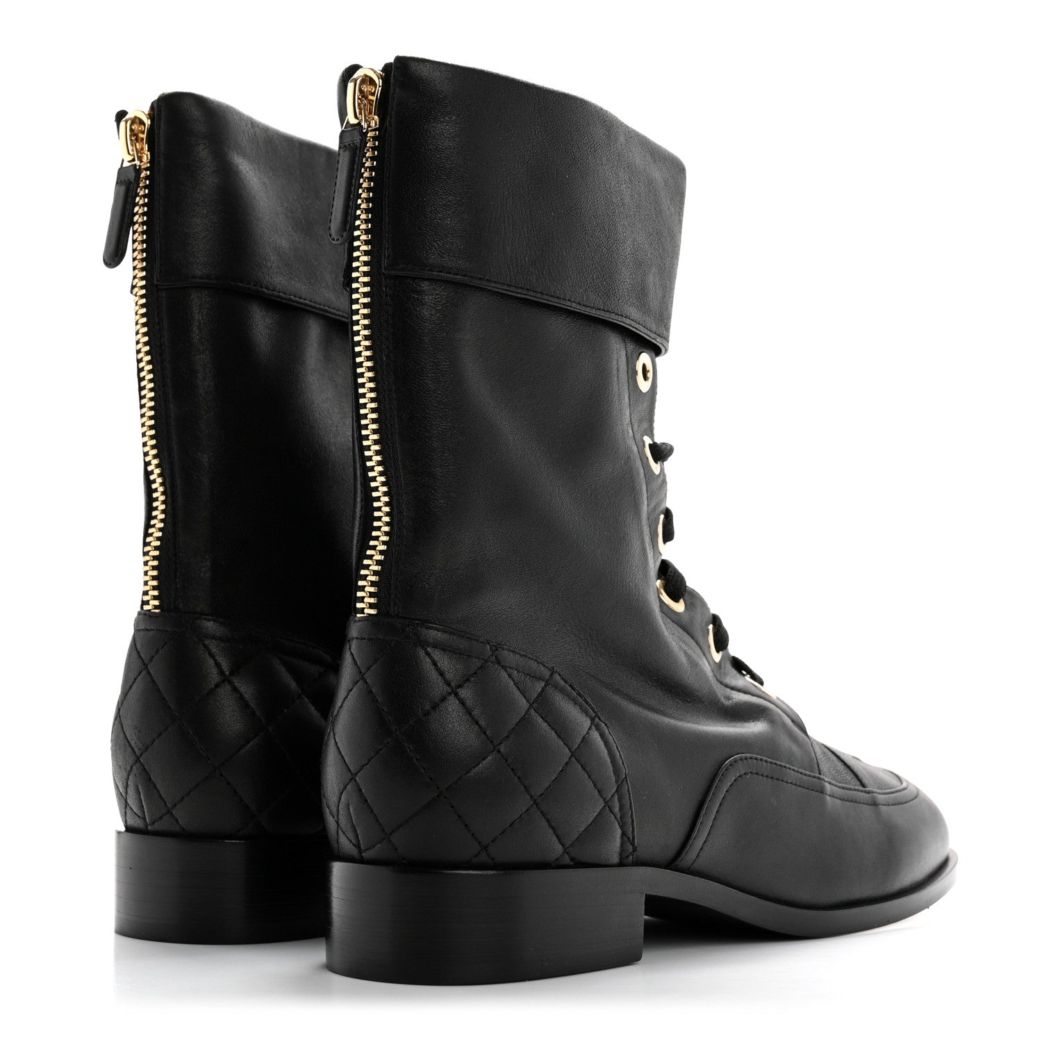 Chanel Calfskin Quilted Lace Up Combat Boots 39.5 Black 5 of 10