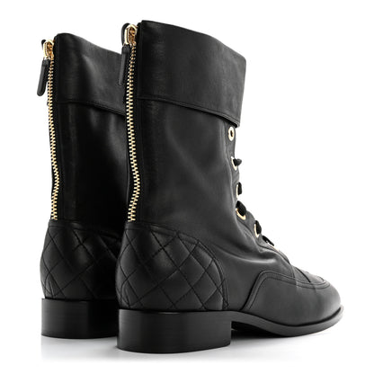 Chanel Calfskin Quilted Lace Up Combat Boots 39.5 Black 5 of 10