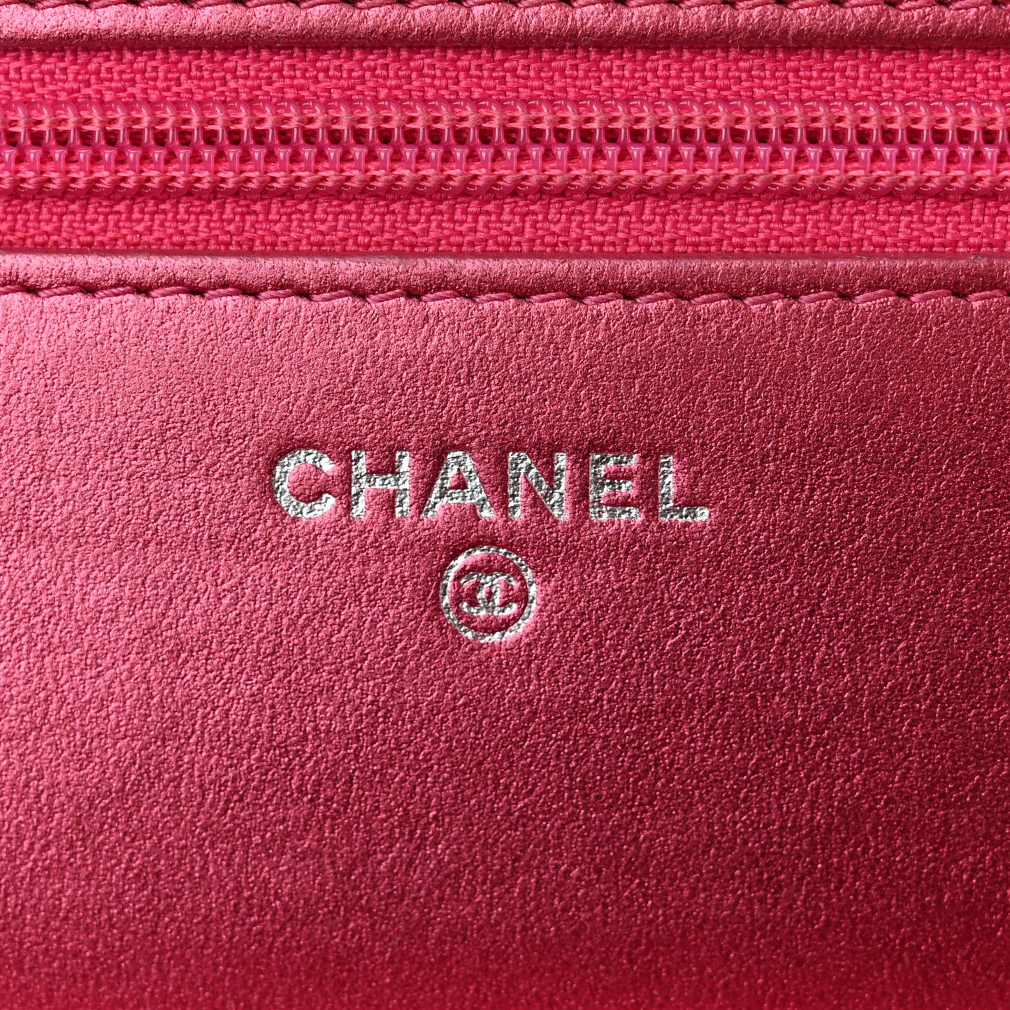 Metallic Patent Calfskin Quilted Boy Wallet On Chain WOC Fuchsia