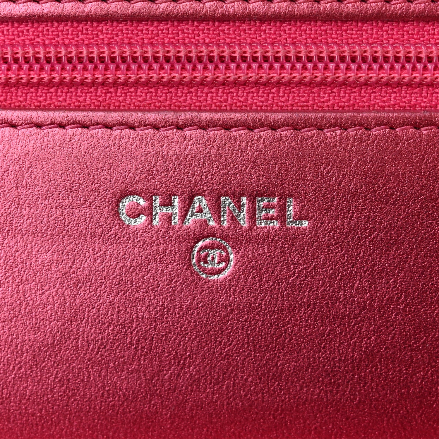 Chanel Metallic Patent Calfskin Quilted Boy Wallet On Chain WOC Fuchsia 6 of 11