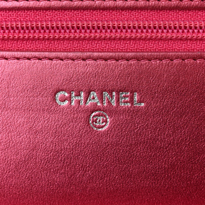 Chanel Metallic Patent Calfskin Quilted Boy Wallet On Chain WOC Fuchsia 6 of 11