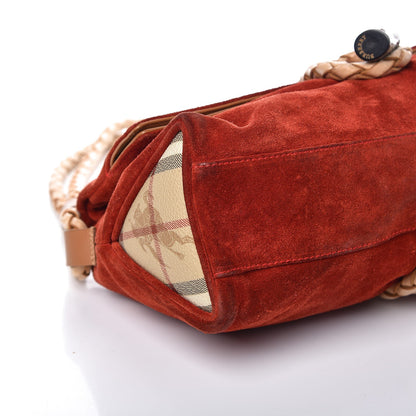 Burberry Suede Haymarket Check Horn Toggle Shoulder Bag Red 11 of 13