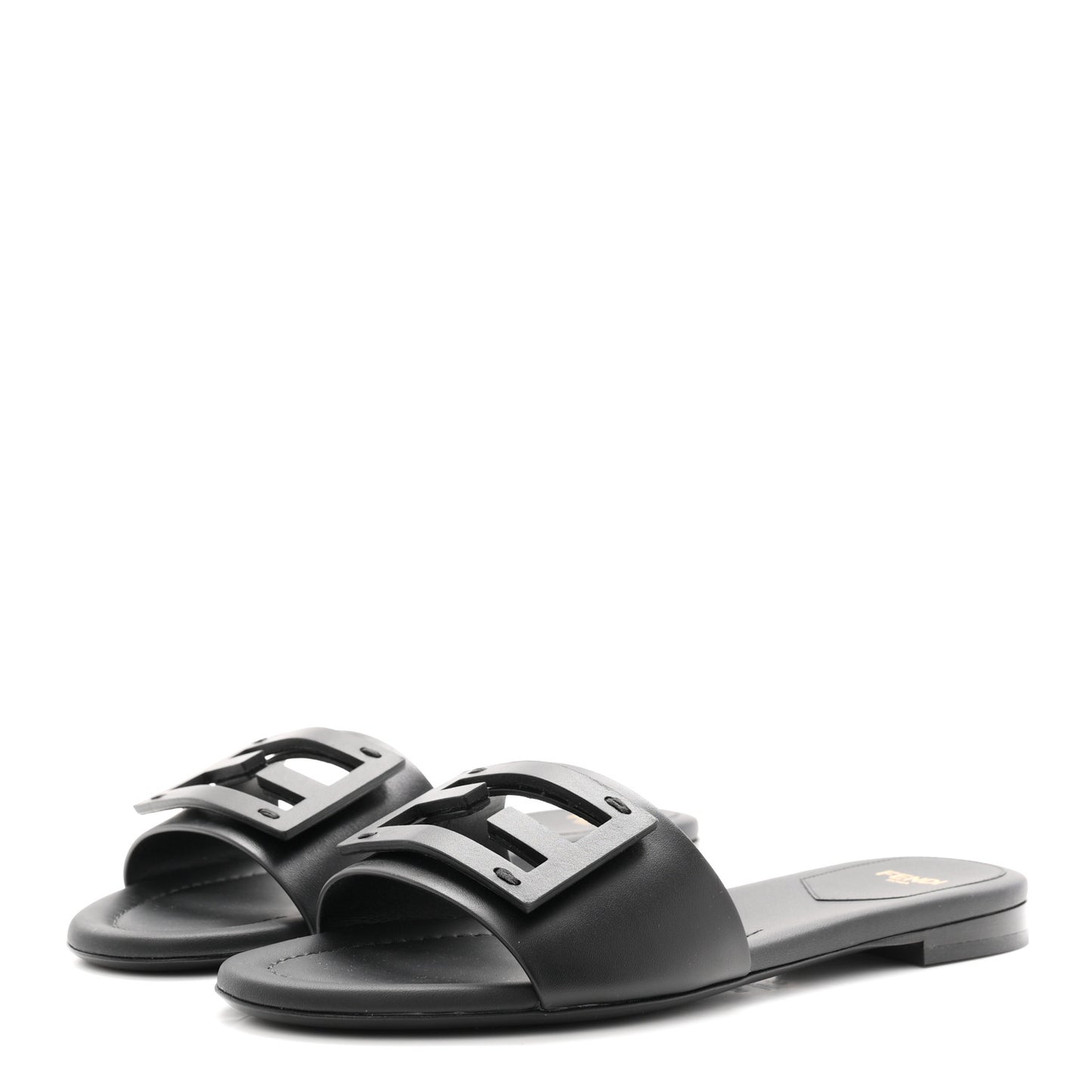 Vitello Cuoio Baguette Flat Slide Sandals 37 Black