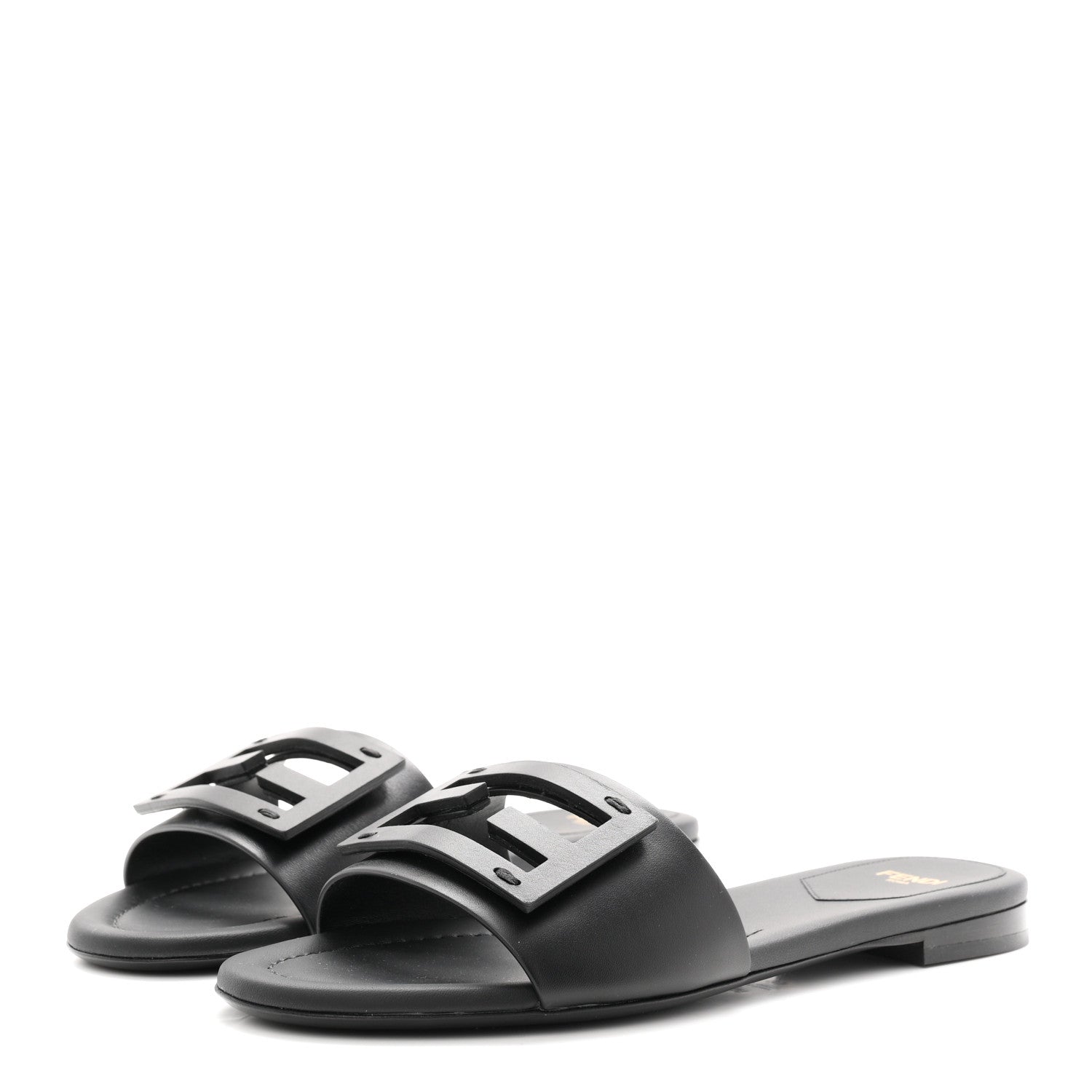 Fendi Vitello Cuoio Baguette Flat Slide Sandals 37 Black 4 of 9
