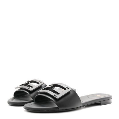 Fendi Vitello Cuoio Baguette Flat Slide Sandals 37 Black 4 of 9
