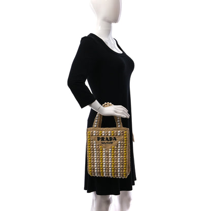 Prada Raffia Wood Bead Embroidered Logo Tote Bag Naturale 2 of 9
