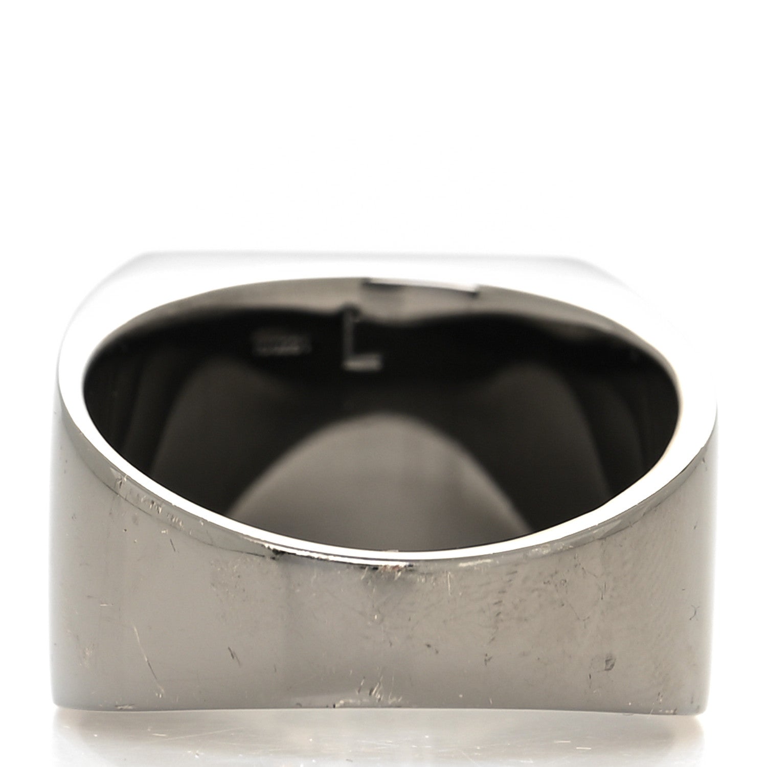 Fendi Ruthenium Mother of Pearl FF Signet Ring L 3 of 4