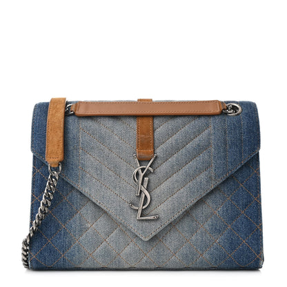 Saint Laurent Denim Mixed Matelasse Triquilt Medium Monogram Envelope Satchel Blue 1 of 11