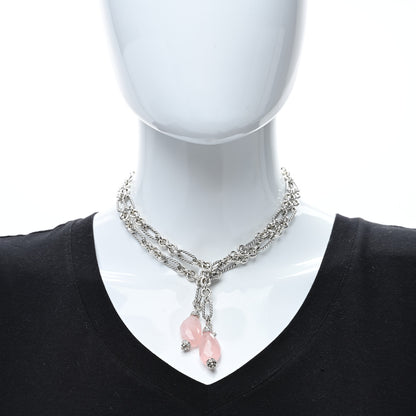 David Yurman Sterling Silver Diamond Rose Quartz Figaro Lariat Necklace 3 of 4