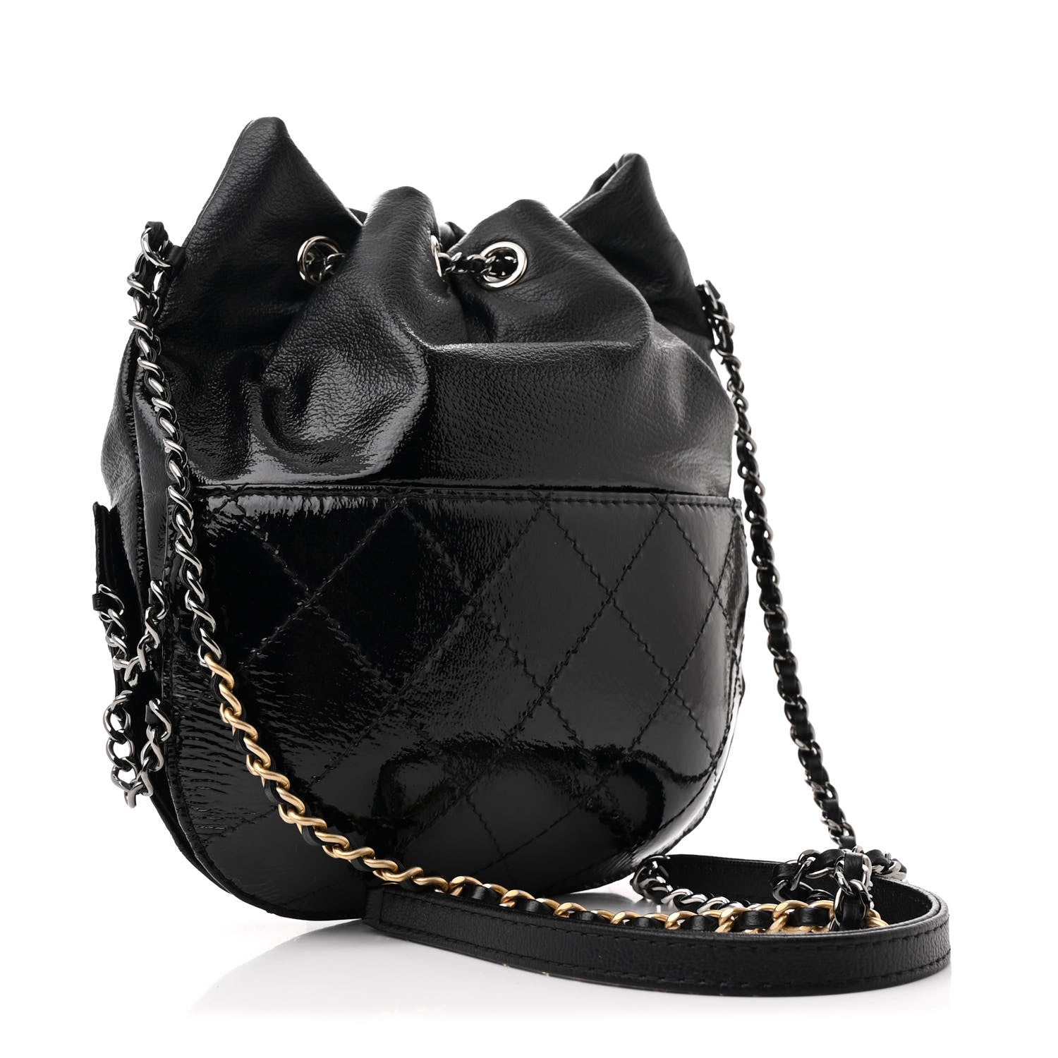 Chanel Patent Goatskin Quilted Small Gabrielle Bucket Black 3 of 11
