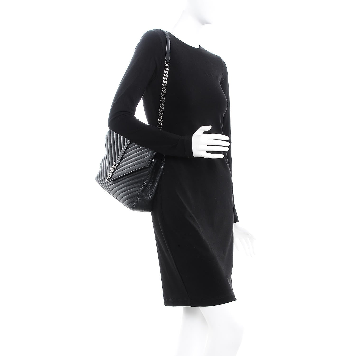 Saint Laurent Sheepskin Matelasse Chevron Monogram Large College Satchel Black 2 of 9